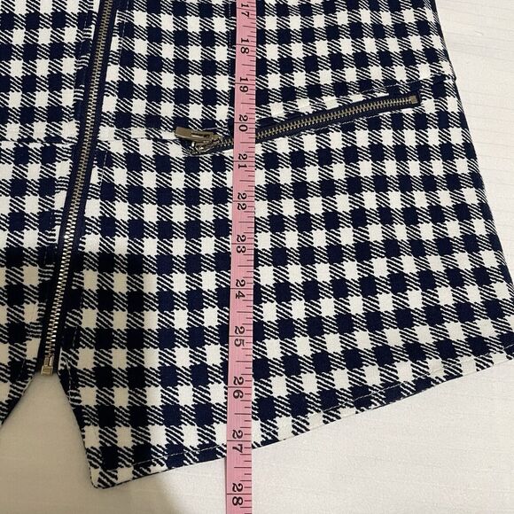 Chico's Gingham Moto Jacket Blue White Women's Size 12 - Picture 5 of 8